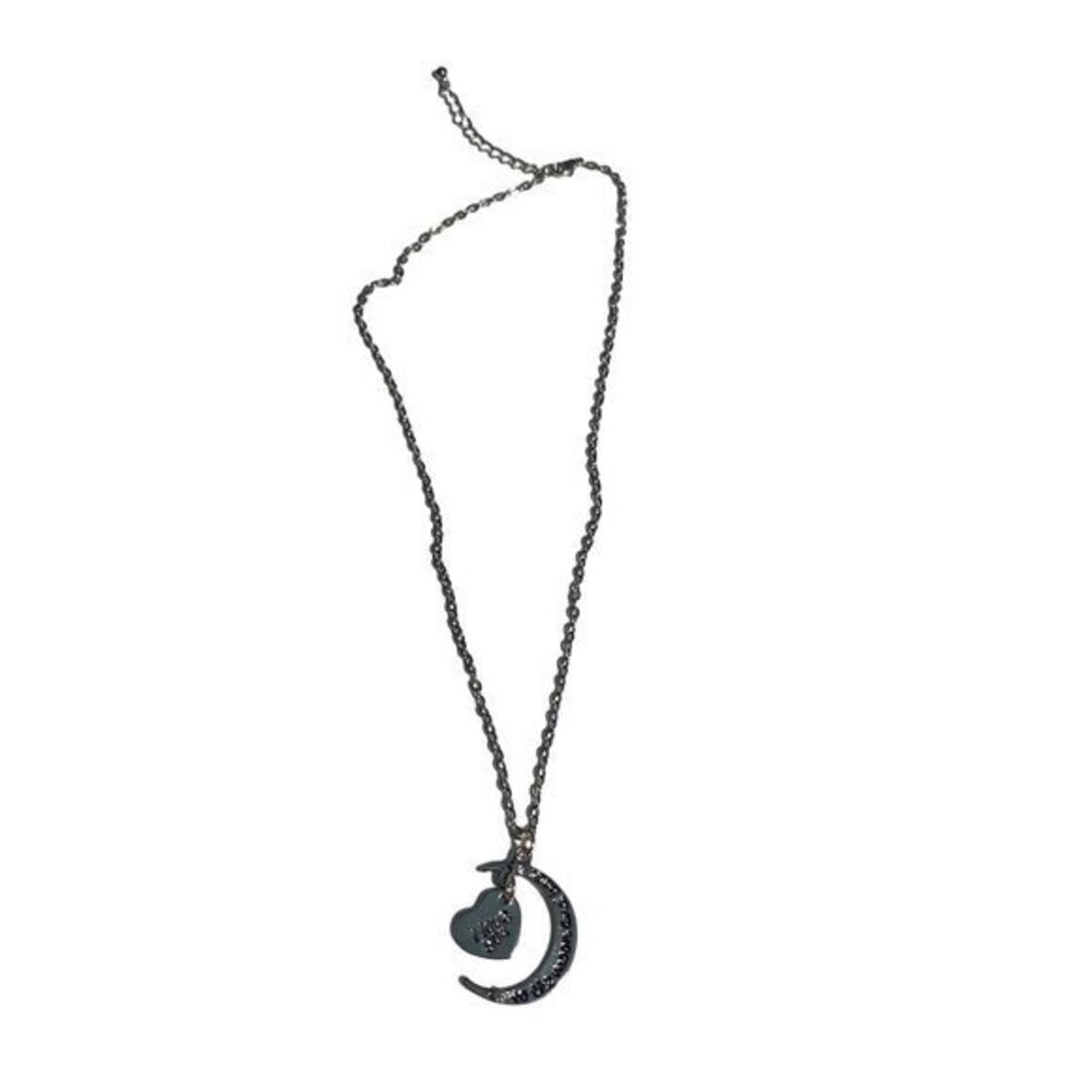 Moon and Heart Moon and‎ Back Necklace Women Silver Tone Celestial Romantic